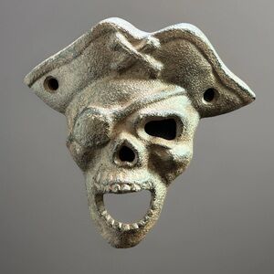 Pirate Skull Beer Bottle Opener Wall Mounted Rustic Brown Cast Iron Nautical Bar